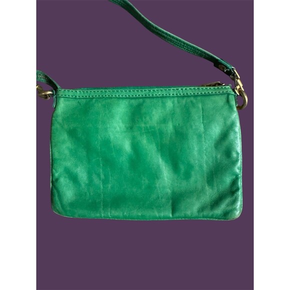 Marc by Marc Jacobs Green Leather Crossbody Purse Bag Turn Lock Brass Zipper - Picture 2 of 9